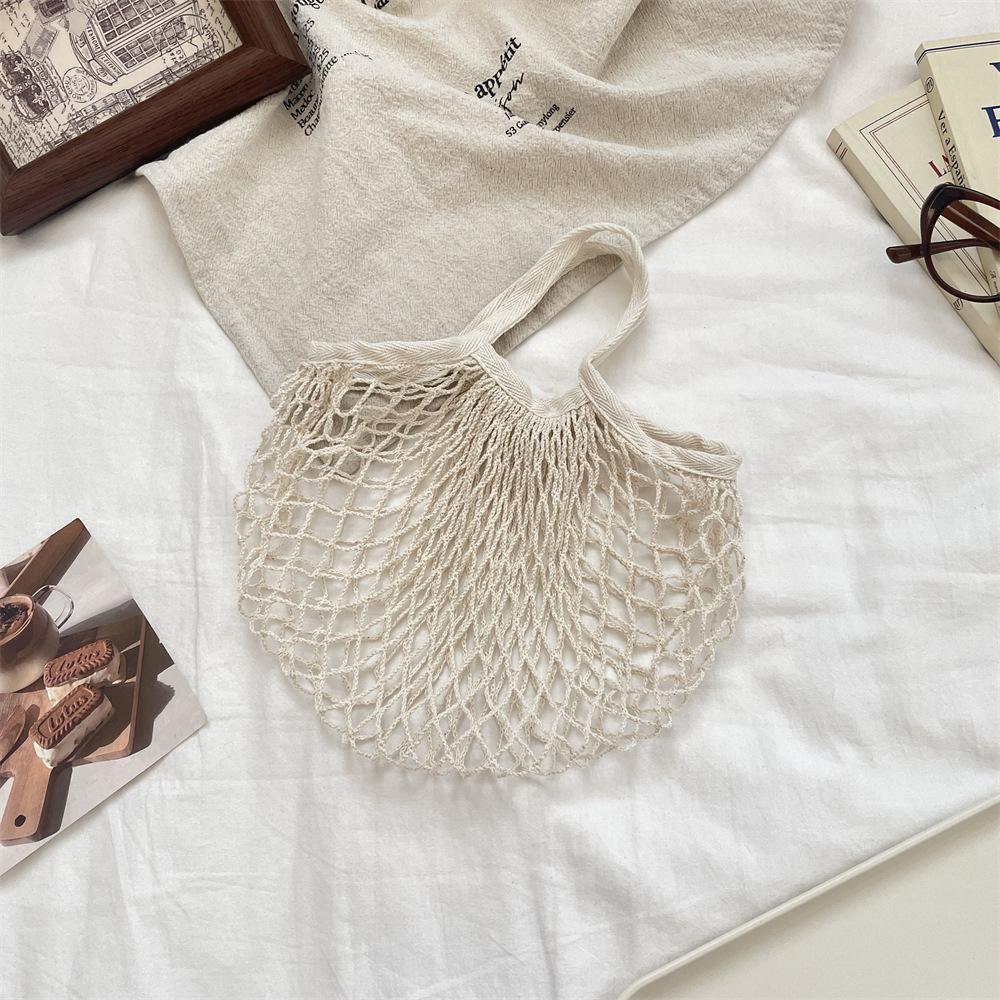 5 Woven fruit mesh bag shoulder bag shopping fishing net bag portable hollow woven bag play beach bag