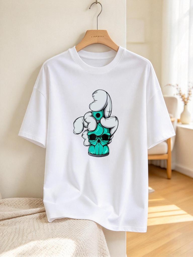 Unisex T-shirt Cool Skull Print Casual Comfy Soft Summer Top for Daily Wear