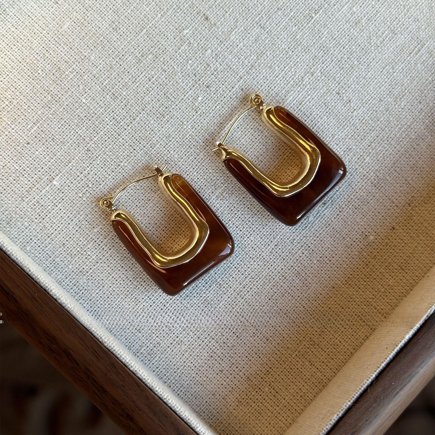 Серьги-пусеты в стиле Майяр, серьги-подвески из ретро-смолы геометрической круглой овальной формы, серьги-пусеты, нишевый дизайн, женские