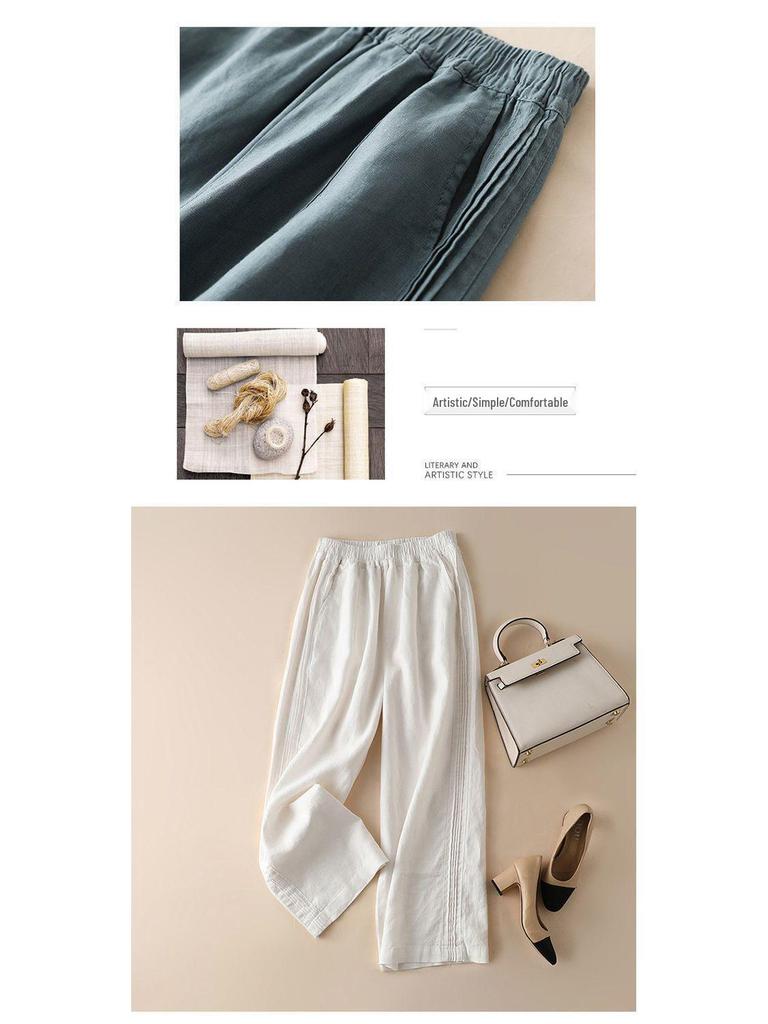 Women's Summer 2024 High Waist Cotton Linen Wide Leg Pants: Loose, Slimming, Casual, Thin Drape Style