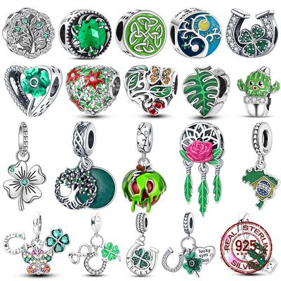 Pendentif Trèfle à Quatre Feuilles Chanceux Papillon Série Verte Argent Sterling 925 Convient Trou de 4 MM de Diamètre Breloque Bracelet Perles Bijoux DIY