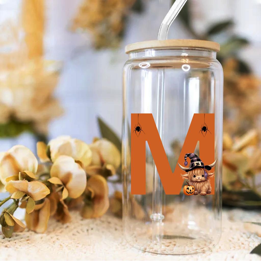 16oz 26 Buchstaben A-Z Libbey Trinkglas Kaffeetasse Mason Einmachglas mit Bambusdeckel & Strohhalm Sommer Getränkegeschirr Glasflasche Hochzeitsgeschenke