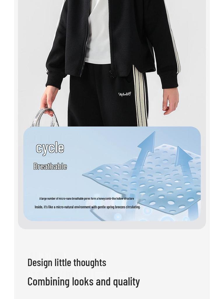 Φθινοπωρινό Αθλητικό Σετ για Κορίτσια Slim-Fit με Χρωματικές Μπλοκ - Άνετο Δύο Τεμαχίων με Πλαϊνές Ρίγες για Μεγάλα Παιδιά