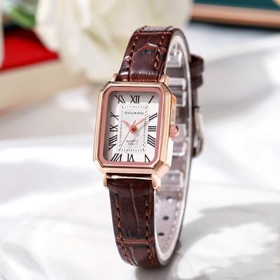 Orologio da Donna Cassa Rettangolare Quadrante Oro Orologio da Polso al Quarzo Semplici Numeri Romani Femminile Cinturino Nero Orologio Moda Vintage Relogio