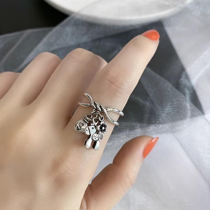 Vintage Všestranný přívěsek poníka Otevřený prsten Trendy Jednoduchý prsten na prst Šťastné znamení zvěrokruhu Kůň Nastavitelné prsteny Muži Ženy Novoroční dárek