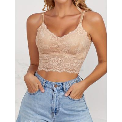 Removable Padded Non-wired Bra Solid Color Tank Top Lace Bra Breathable Top Sports Bra Suitable for Outdoor Dating