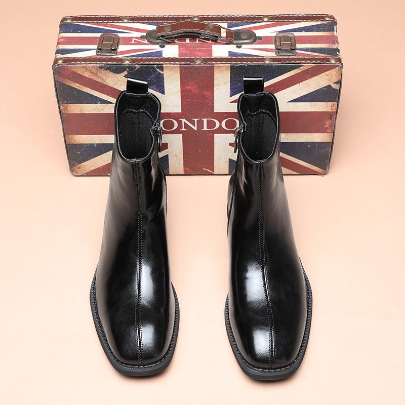 Martin boots men's winter velvet zipper British style leather shoes men's high-end high-top black Chelsea boots men's