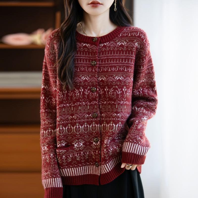 QingHe Cashmere Women's 30% Cashmere Cardigan - Soft & Warm Wool Blend Sweater