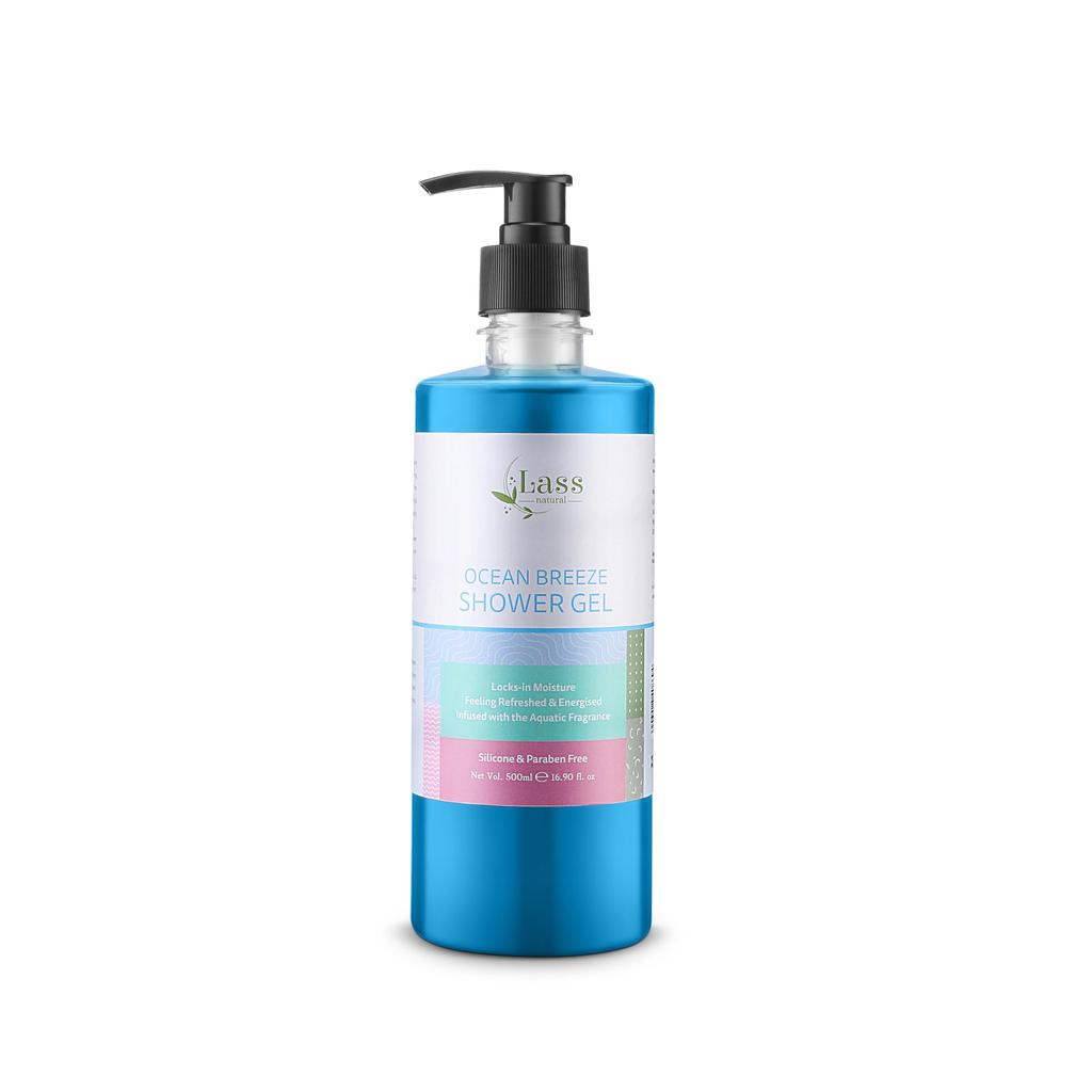 Lass Natural Shower Gel|Ocean Breeze Locks-in Moisture With Pump Bottle Long Lasting Aquatic Fragrance, Glycerine, Sillicone & Paraben Free, Extr