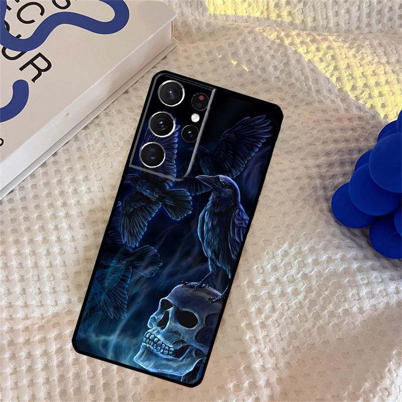 Crow Raven Dark Skull Phone Case For Samsung Galaxy S24 S25 Ultra S9 S10 S20 S22 S21 Plus S23 FE Portector Cover