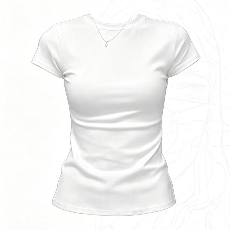 Damen Slim Fit Rundhals Kurzarm T-Shirt - Sommer 2026 Vielseitiges Basic Top