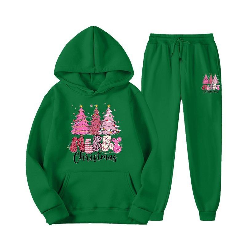 New European and American sweater sweatpants two-piece set loose casual hooded sweater set printed drawstring sweater