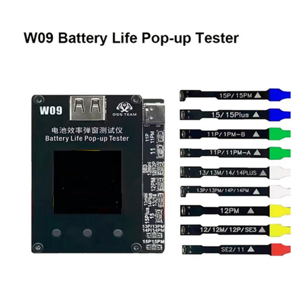 

W09 Pro V3 Тестер всплывающих окон о состоянии батареи для серий iPhone 11 12 13 14 15 Решение проблемы всплывающих окон о батарее Изменение эффективности батареи