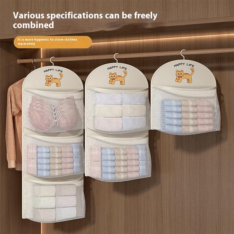 2/3Layer Large Capacity Storage Mesh Bag Underwear Socks Storage Bag Breathable Wardrobe Organizer With Clothes Hanger