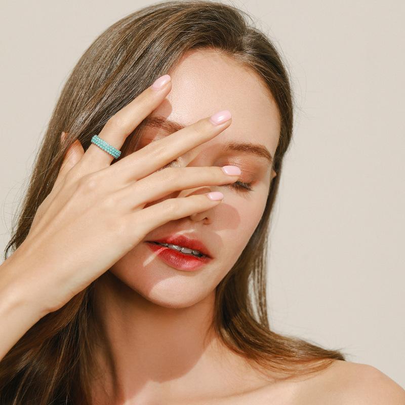 Tancise Classic 925 Sterling Silver Turquoise Ring Ladies Jewelry Wedding Promise Party Gift