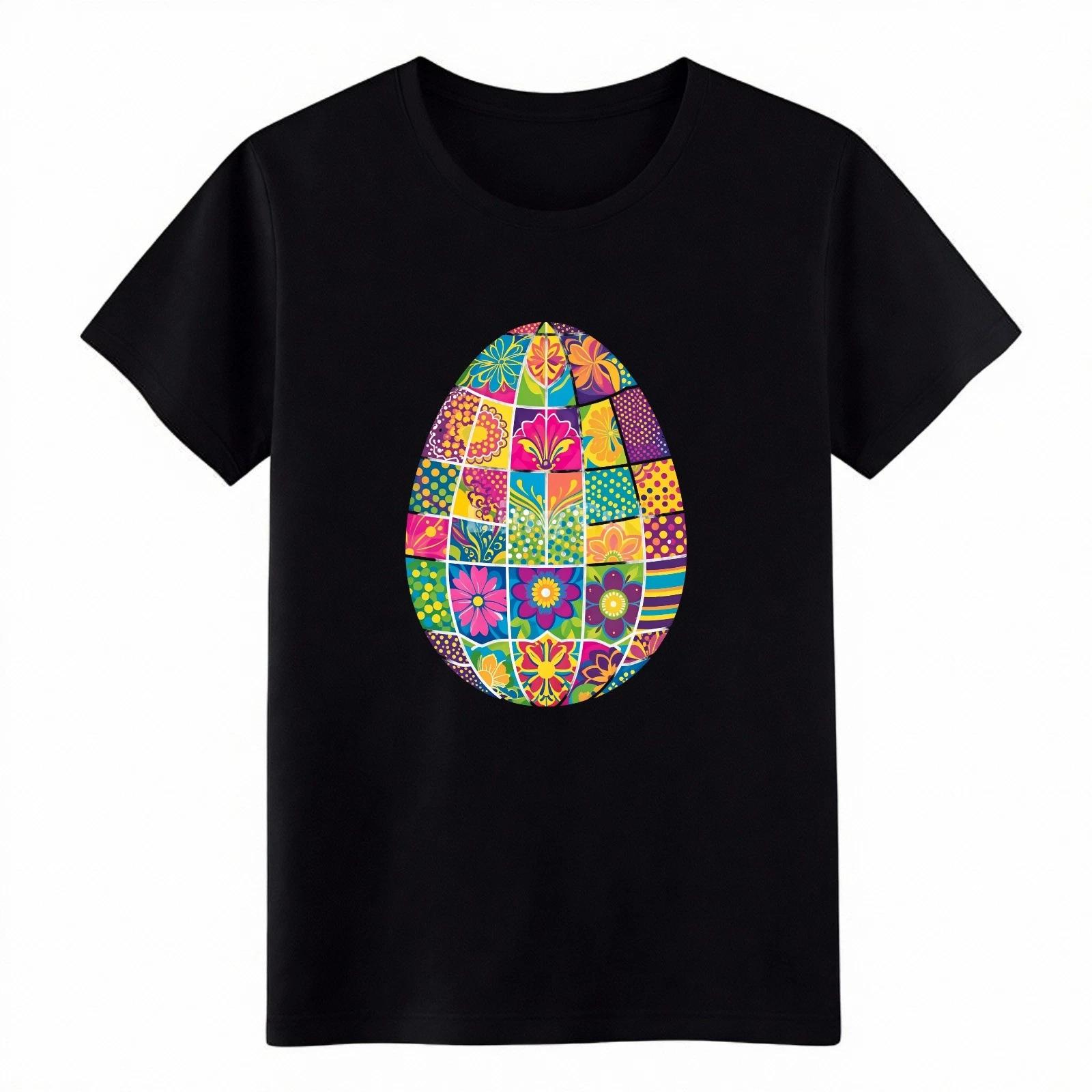 

Colorful Easter Egg Graphic T-Shirt-Floral Patchwork Holiday Tee Free Shipping S