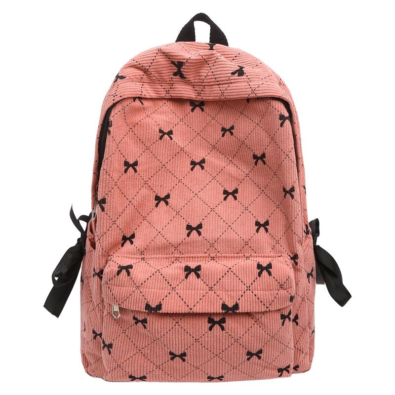 Corduroy Bow Backpack for Female College Students, Versatile Backpack for High School and Middle School Fashion Cute and Large