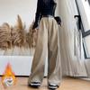 Autumn Winter Female Classic Daily Woolen Pants Girls Narrow Straight Leg Trousers Lady Solid Thicken High Waisted Pants