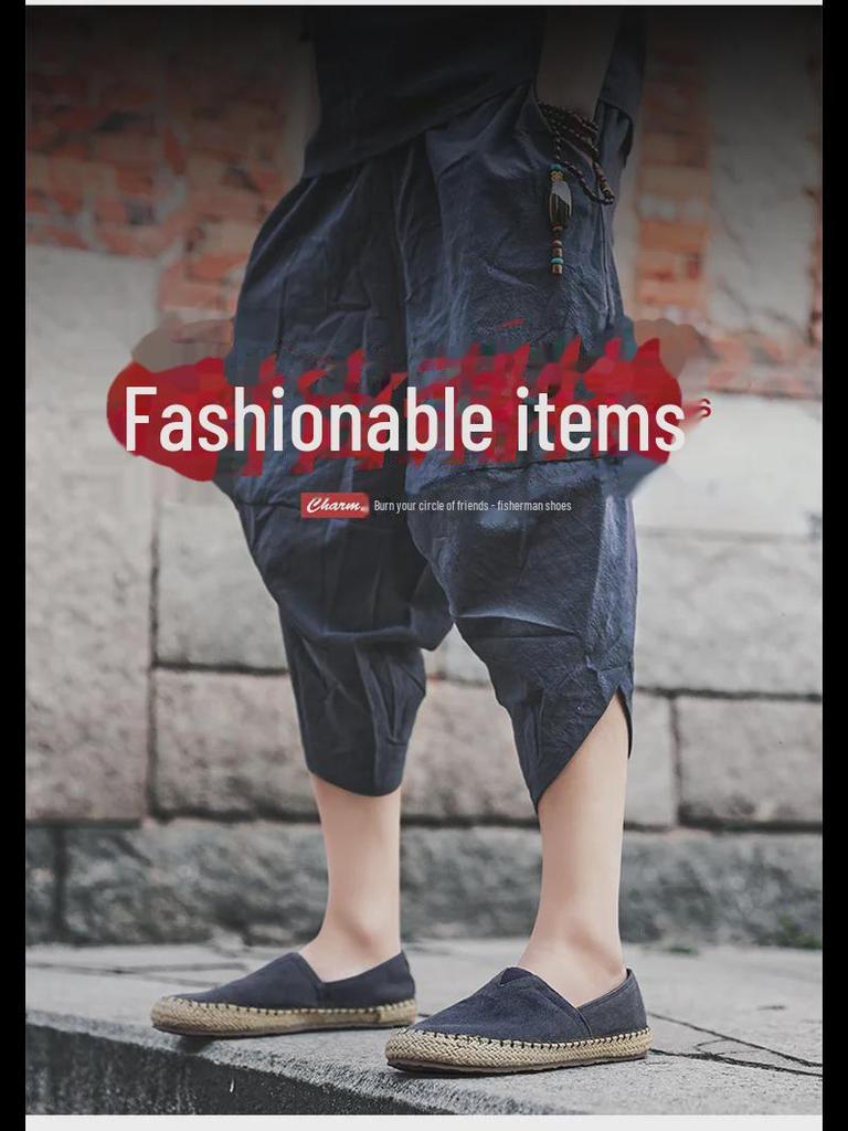 Pantofi casual de vară pentru bărbați, stil chinezesc, din in, slip-on