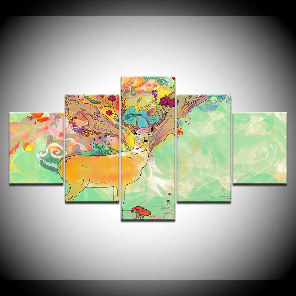 Canvas Painting Abstract multicolor deer 5 Pieces Wall Art Painting Modular Wallpapers Poster Print for living room Home Decor