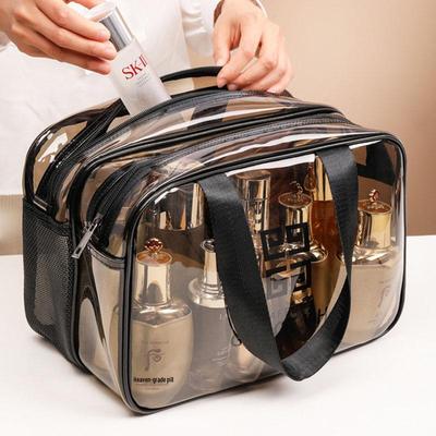 Clear PVC Double-Layer Toiletry Bag - Waterproof, Large Capacity, Dry/Wet Separation for Swimming & Fitness.