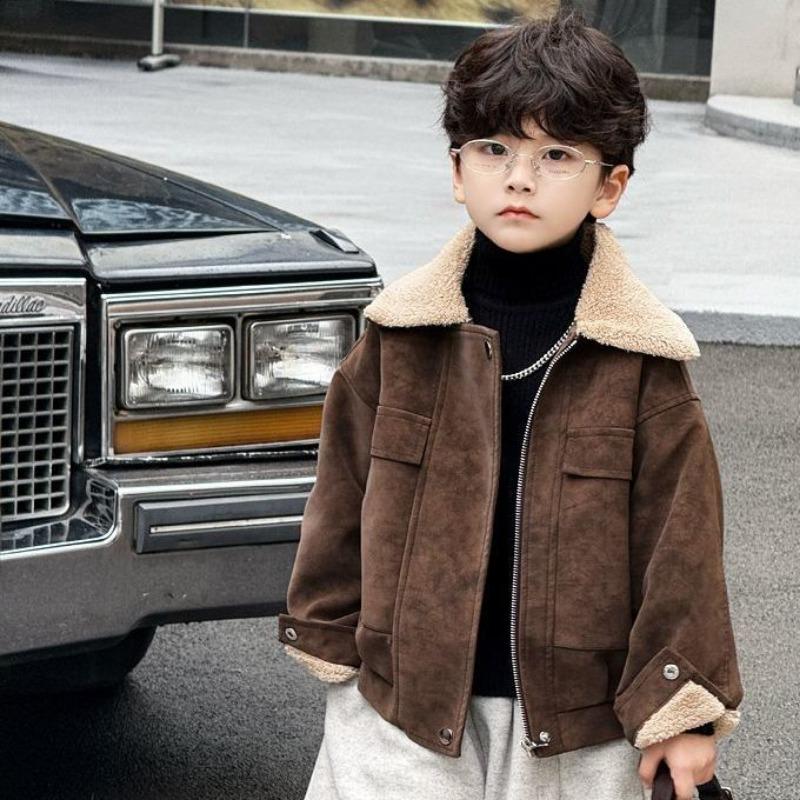 Stylish Thickened Jacket for Boys: Children's Retro Fur-Collared Thickened Cotton Coat
