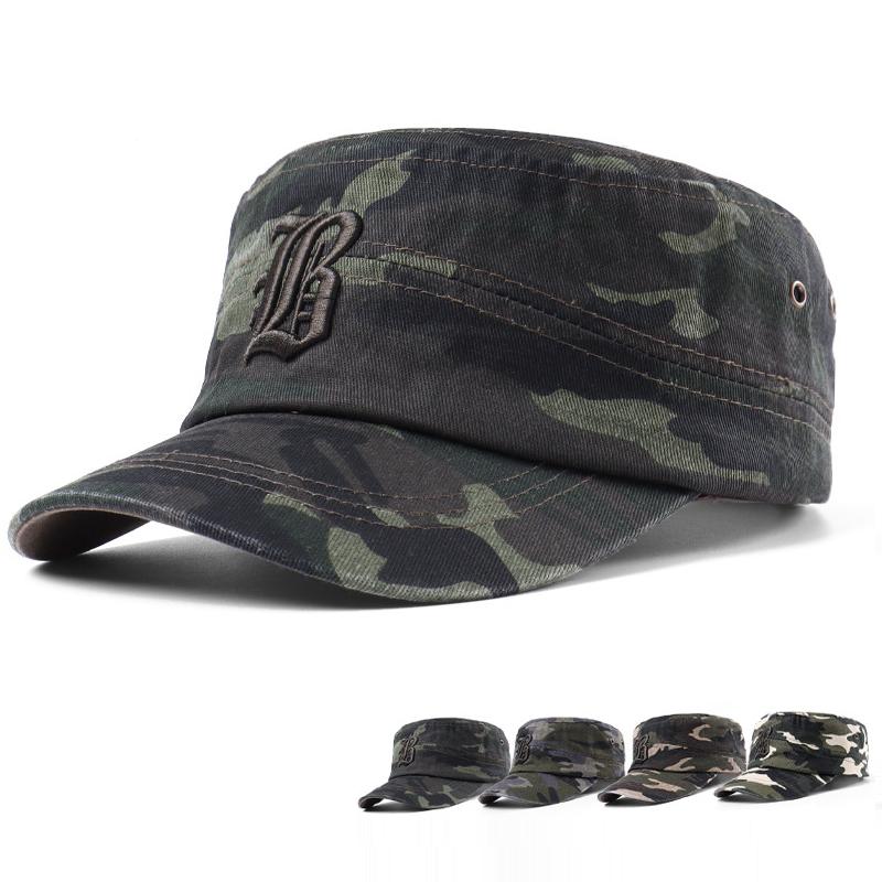

New Washed Cotton Flat Top Military Cap Adjustable Outdoor Fisherman Caps Women Men Cadet Army Cap Retro Army Hats Bone Man Cap