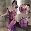 Sexy and provocative purple camisole pajamas with small chest and lace slit long skirt sexy costumes woman hot hot lingerie xxx