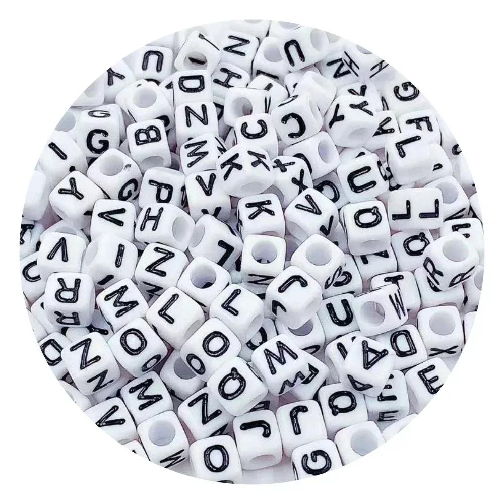 

100/200/300/500 шт. акриловые бусины в виде букв, случайные смешанные квадратные бусины с буквами алфавита для изготовления ювелирных изделий своими руками, браслета, ожерелья 100pcs