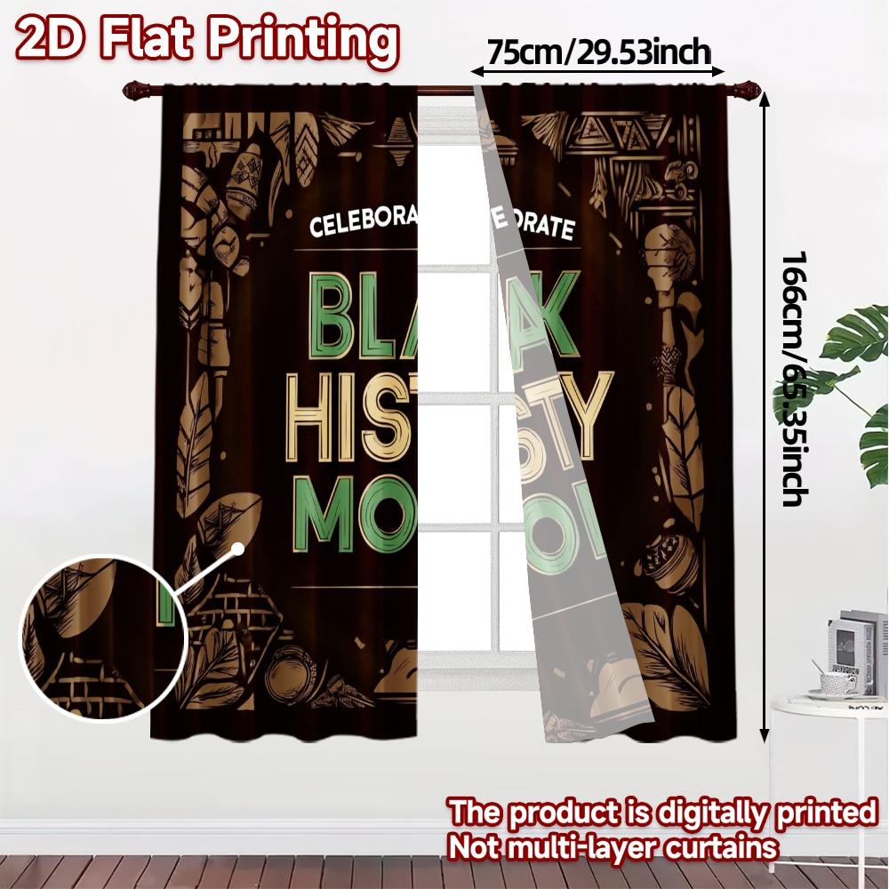 2pcs, 2D FLAT PRINTING Curtains (Without Rod) BlackHistoryMonth Light Filtering Modern Curtains Durable 100% Polyester Fabric