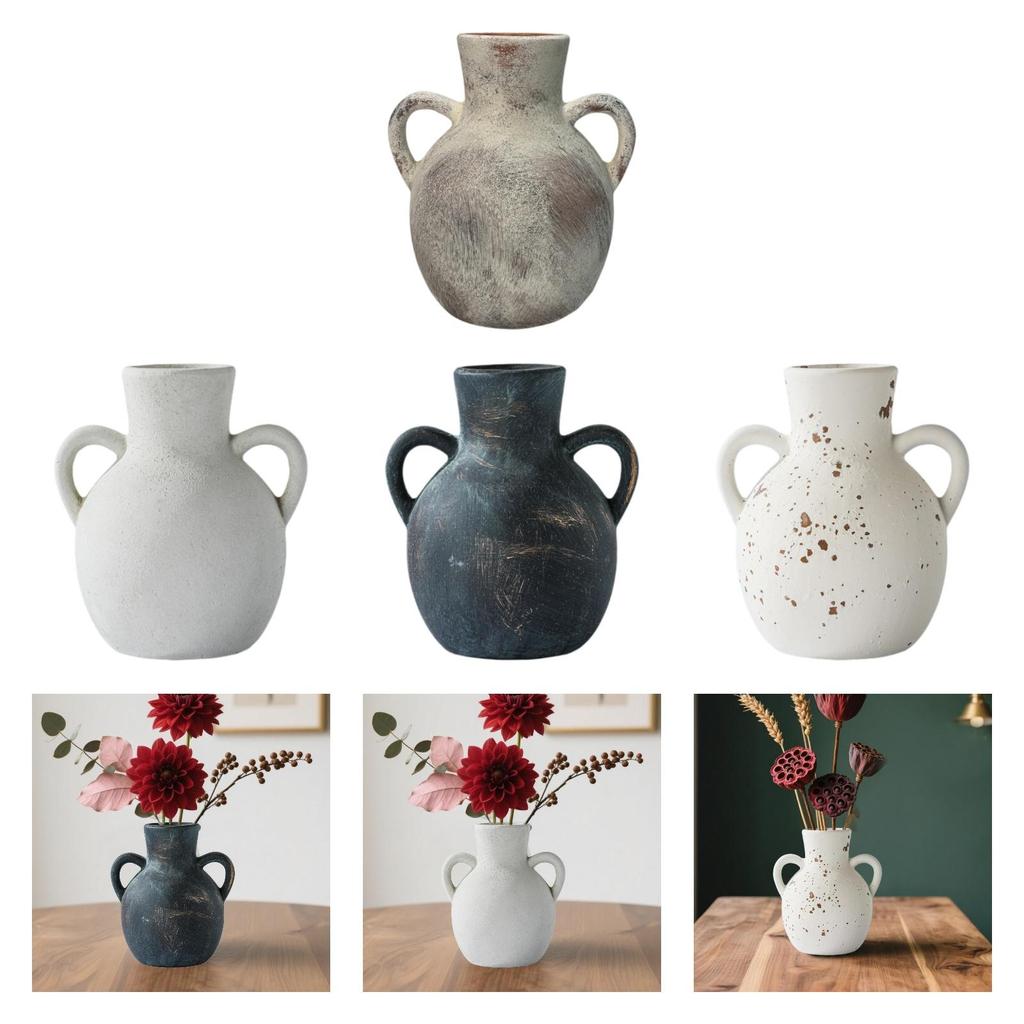 Rustic Ceramic Vase Display,Boho Decorative Pottery Ornaments Farmhouse Flower Vase for Office Desk Fireplace Entryway Christmas