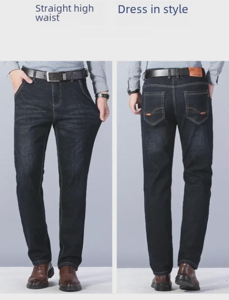 Men's Loose Fit Plus Velvet Straight Jeans - Wrinkle-Resistant, Durable, Comfortable for Spring & Autumn