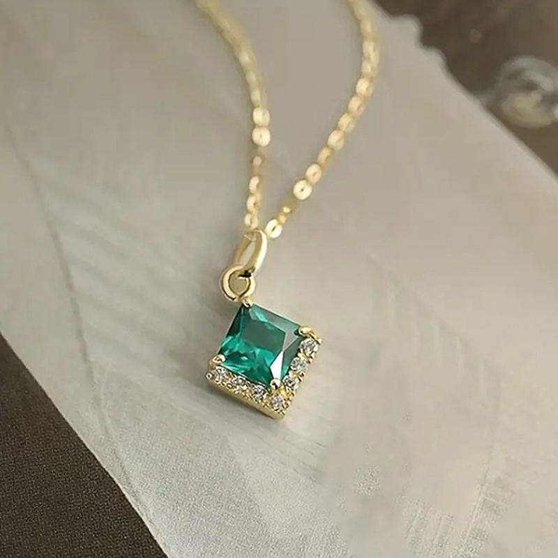 

Ожерелье с подвеской Huitan Princess Square Green Cubic Zirconia, модный дизайн, женские аксессуары для шеи, свадебные украшения 45cm