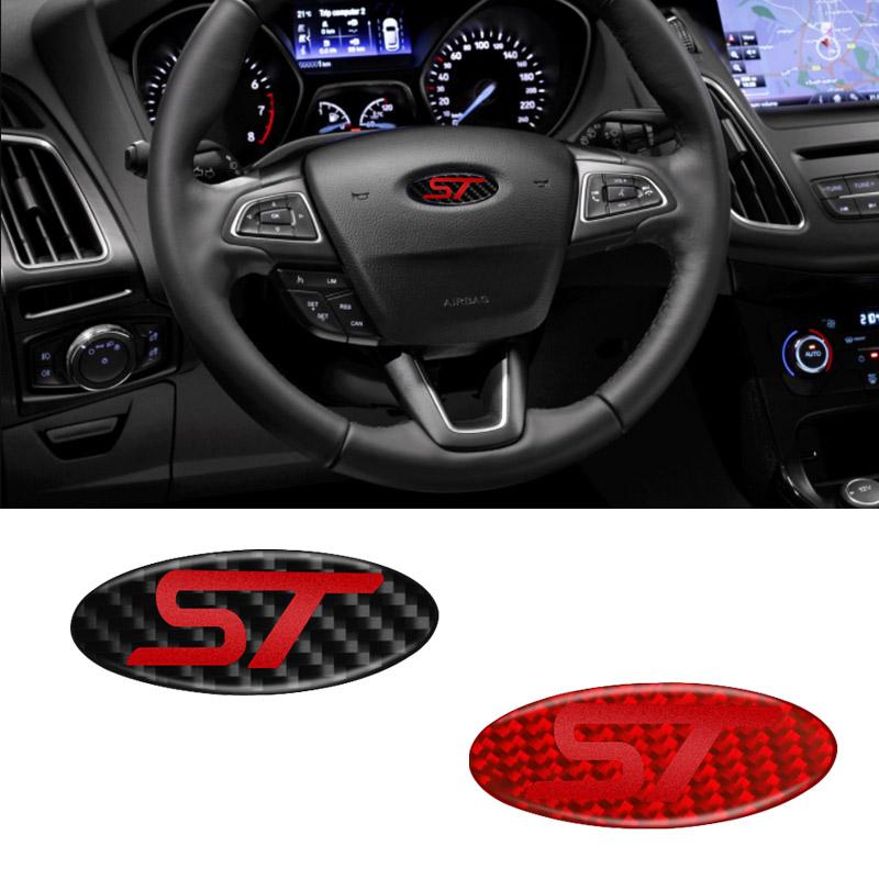 BAZA7 Resin Carbon Fiber Style ST Badge Logo Car Steering Wheel Center Sticker for Ford Focus Mondeo Fiesta Kuga Ranger Fiesta Escort