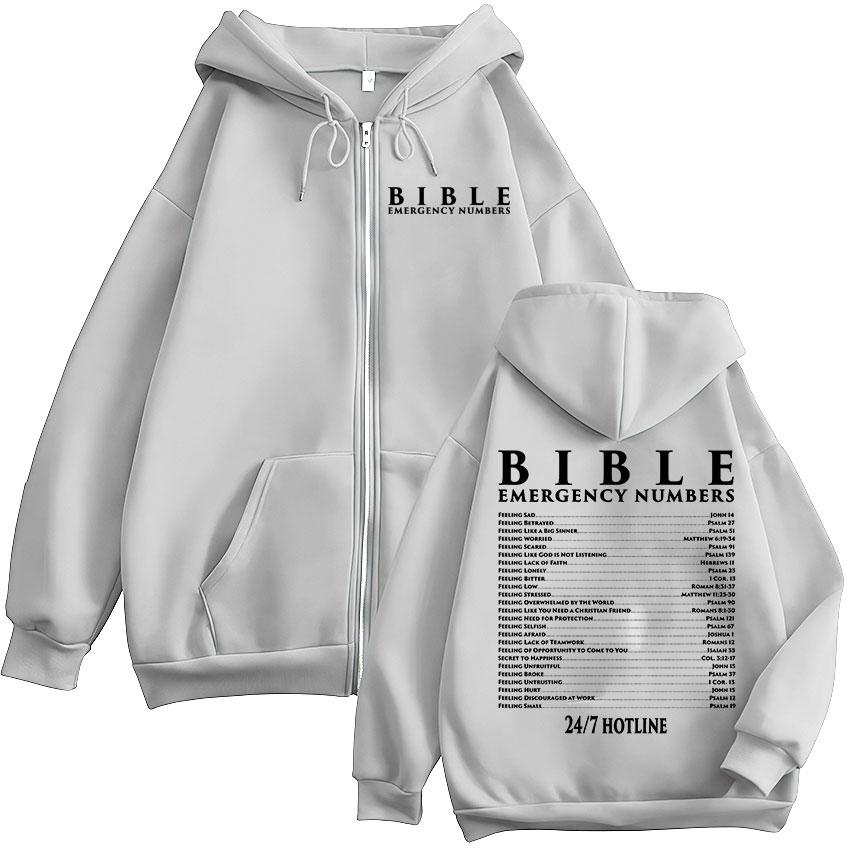 Funny Bible Emergency Numbers Zipper Hoodies Jesus God Faith Christian Men's Women Fashion Zip Up Sweatshirts Fleece Pullovers