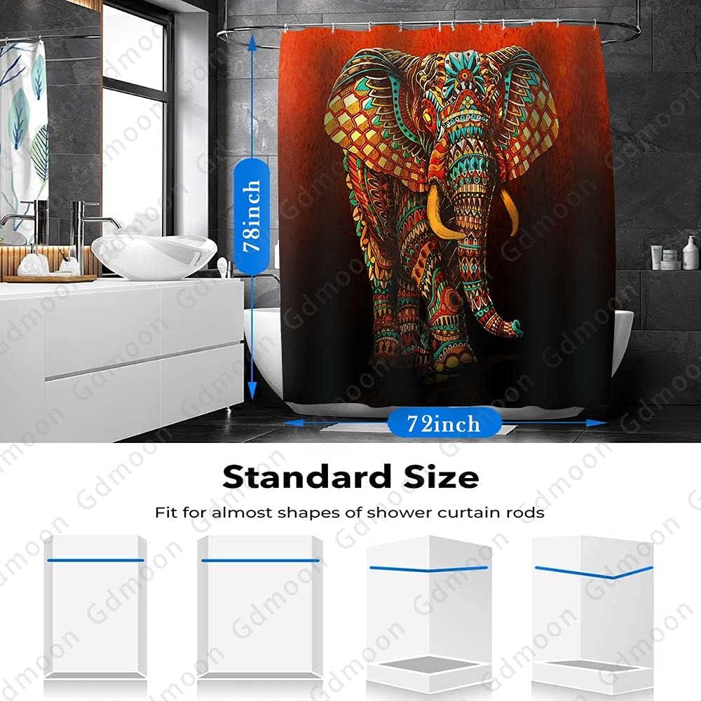 Hippie Elephant Shower Curtain Brown Vintage African Ethnic Mandala Indian Bohemian Paisley Pattern Wild Animal Colorful Art