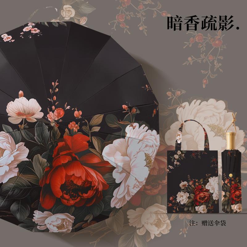 16 Speichen Schirm großer Faltbarer Schirm Wetter und Regen Damen Sonnenschirm Sonnenschutz UV-Schutz Farbleim Sonnenschirm