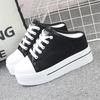 Fashion Spring Summer Women Slipper Pumps Canvas Shoes Internal-increase 8cm High Heels Solid Casual Student Outside Female Slippers