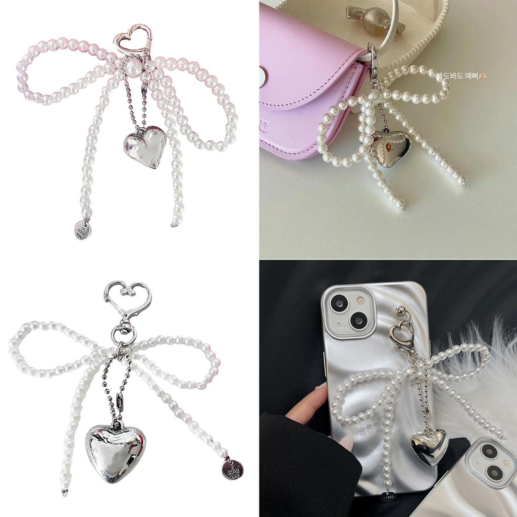 Versatile Fashion Key Chain Accessory Trendy Heart Bowknot Pendant Keychain Simple Keyrings Accessory for Bag Purse