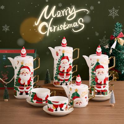 Christmas Ceramic Teapot Set with One Pot and Two Cups