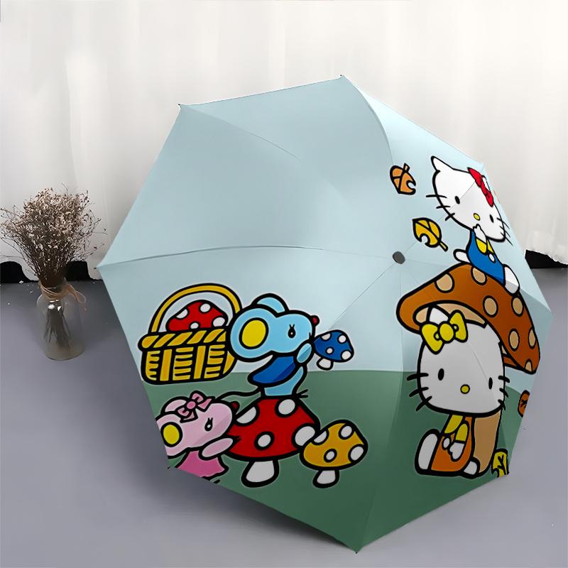 1pc Hello Kitty Mushroom Umbrella - Automatic Opening & Closing, Portable 3-Fold Design, 8-Bone Iron Frame, Outdoor, Perfect Gift for Fans, Travelers,