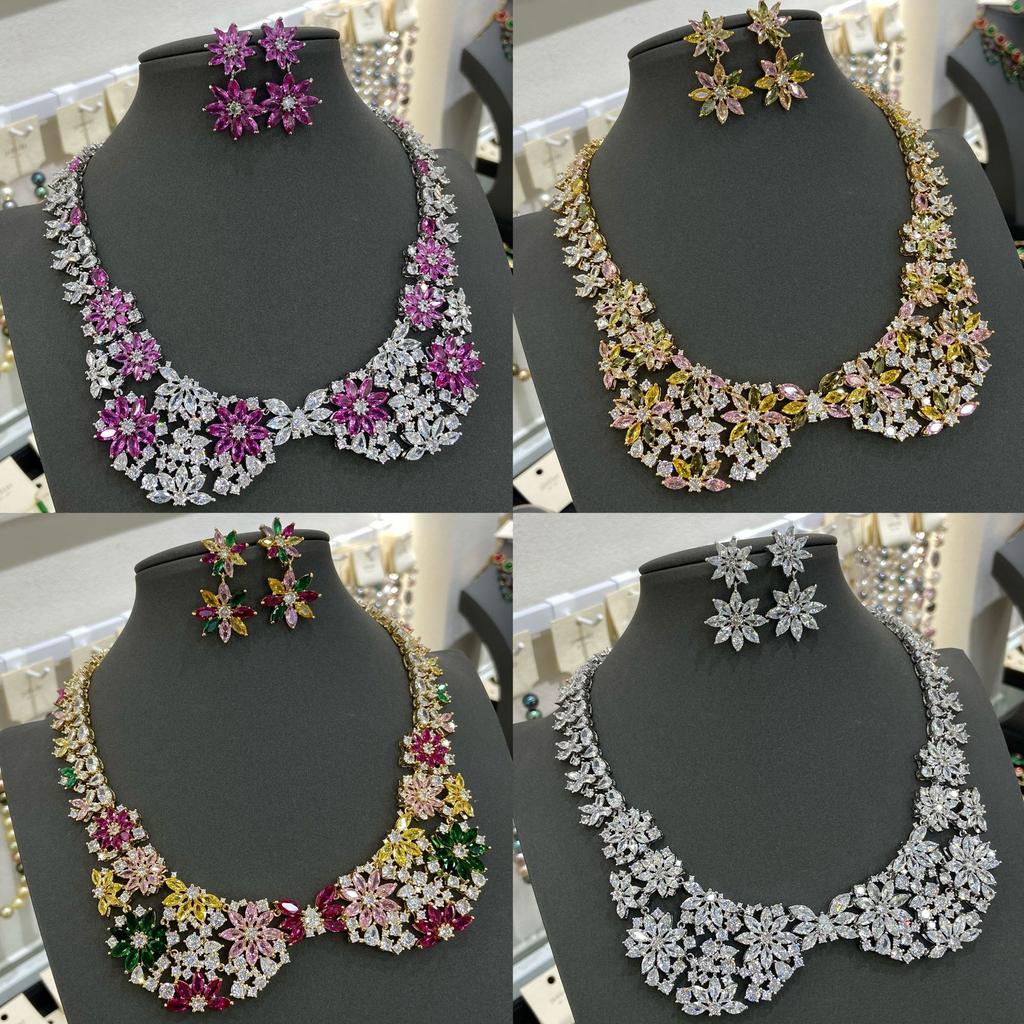 Middle Eastern Zircon Necklace Earrings Set Bridal Wedding Party Wedding Dress High-End Jewelry Flowers