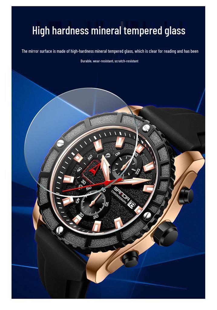 Sanda Men's Quartz Chronograph Fashion Watch with Three-Eye Dial and Calendar
