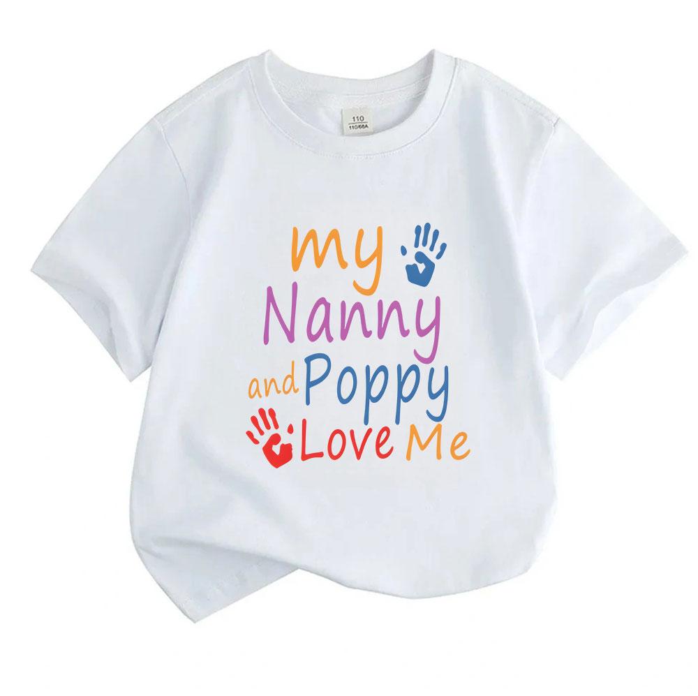 Toddler Boys Girls 100% Cotton Crew Neck Short Sleeve T-Shirt, Cute My Nanny and Poppy Love Me Handprint Pattern Casual Lightweight Kids Tee Tops for