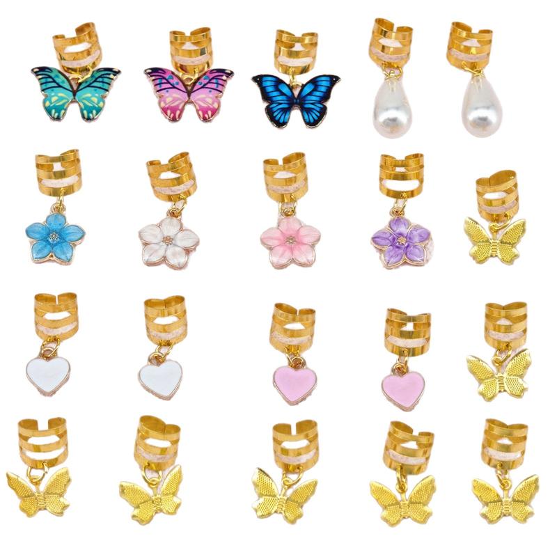 20Pcs Butterfly Braid Clips Crystal Dreadlock Hair Accessories Colorful Butterflies Pendant Charms Pearl Shiny Hair Jewelry