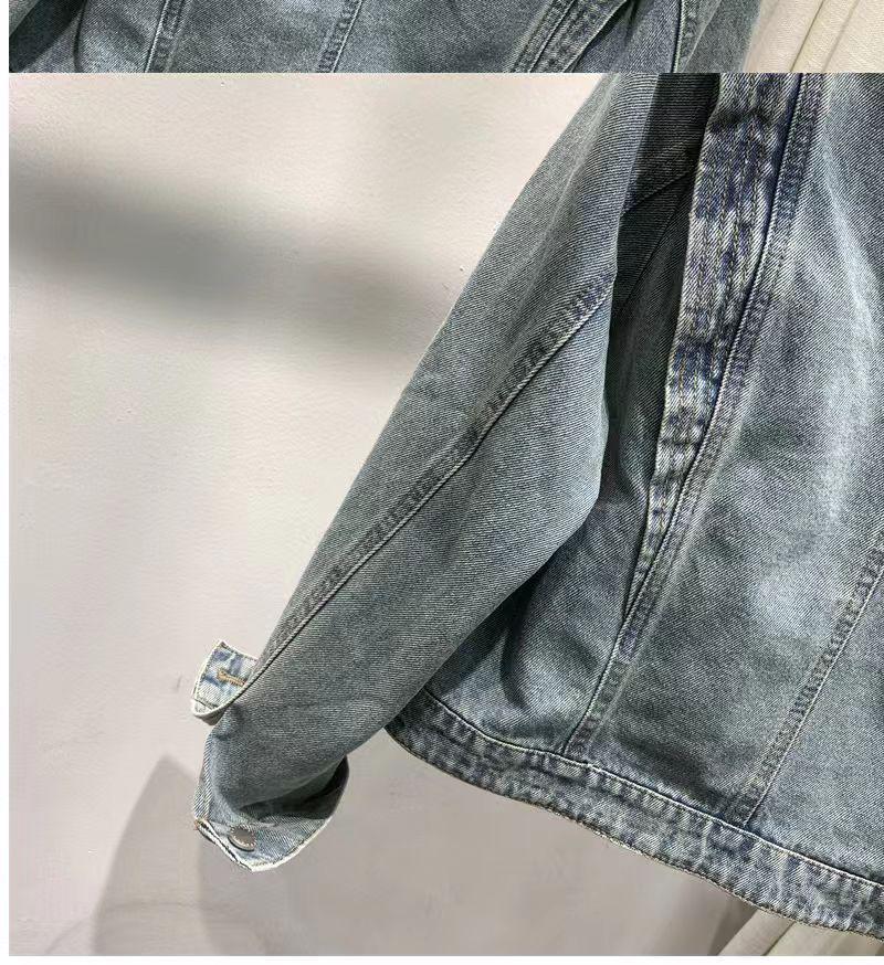Women's European-Style Beaded Denim Jacket - 2025 Autumn/Winter Collection: Short Heavy-Duty Cardigan