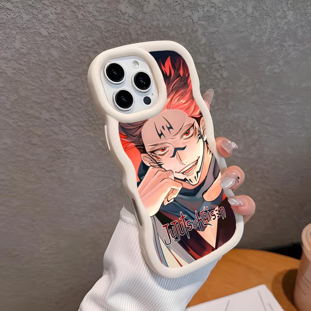 Jujutsu Kaisen Sukuna Mobile Phone Case for iPhone 17 16 15 14 13 12 11 Air Pro Max Plus Wavy Edge TPU Colorful Cover Pretty