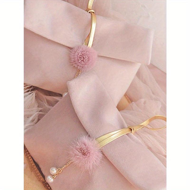 1 Stück 5cm*15.5cm*9.5cm Dekorative Geschenktasche mit Kunstperle und Pompon, Schmuckaufbewahrungstasche, Kosmetik-Reisetasche, Rosa Polyester Geschenkverpackungstasche