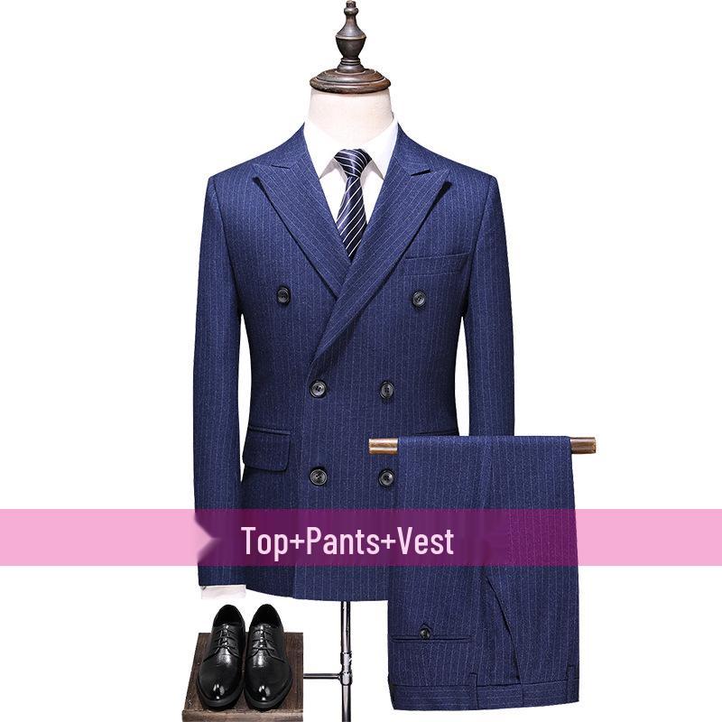 Korean Style Slim Fit Striped Men's Suit Set - Casual Blazer Jacket for Weddings and Professional Wear