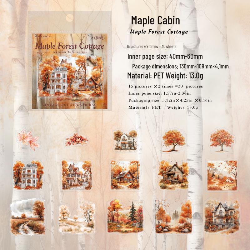 Сахарное Стихотворение Серия Осенняя Жизнь Белые Чернила Наклейки - 30 Листов Ретро Осенних Пейзажей (6 типов)